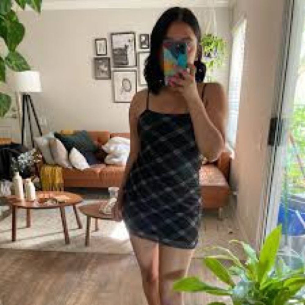 Black Plaid Bodycon Slip Mini Dress M - Picture 1 of 7